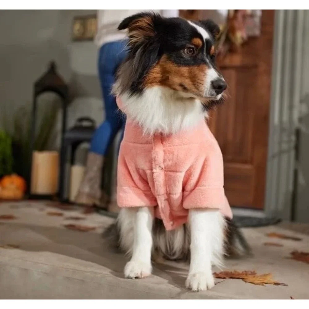 Frisco Faux Fur Pet Puffer Coat Pink Quilted Dog Jacket Large New